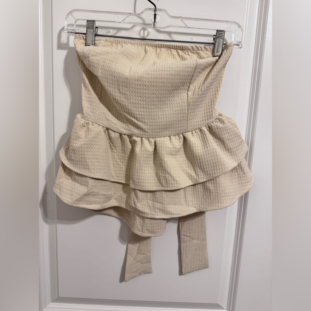 Strapless Ruffle Crop Top in Cream